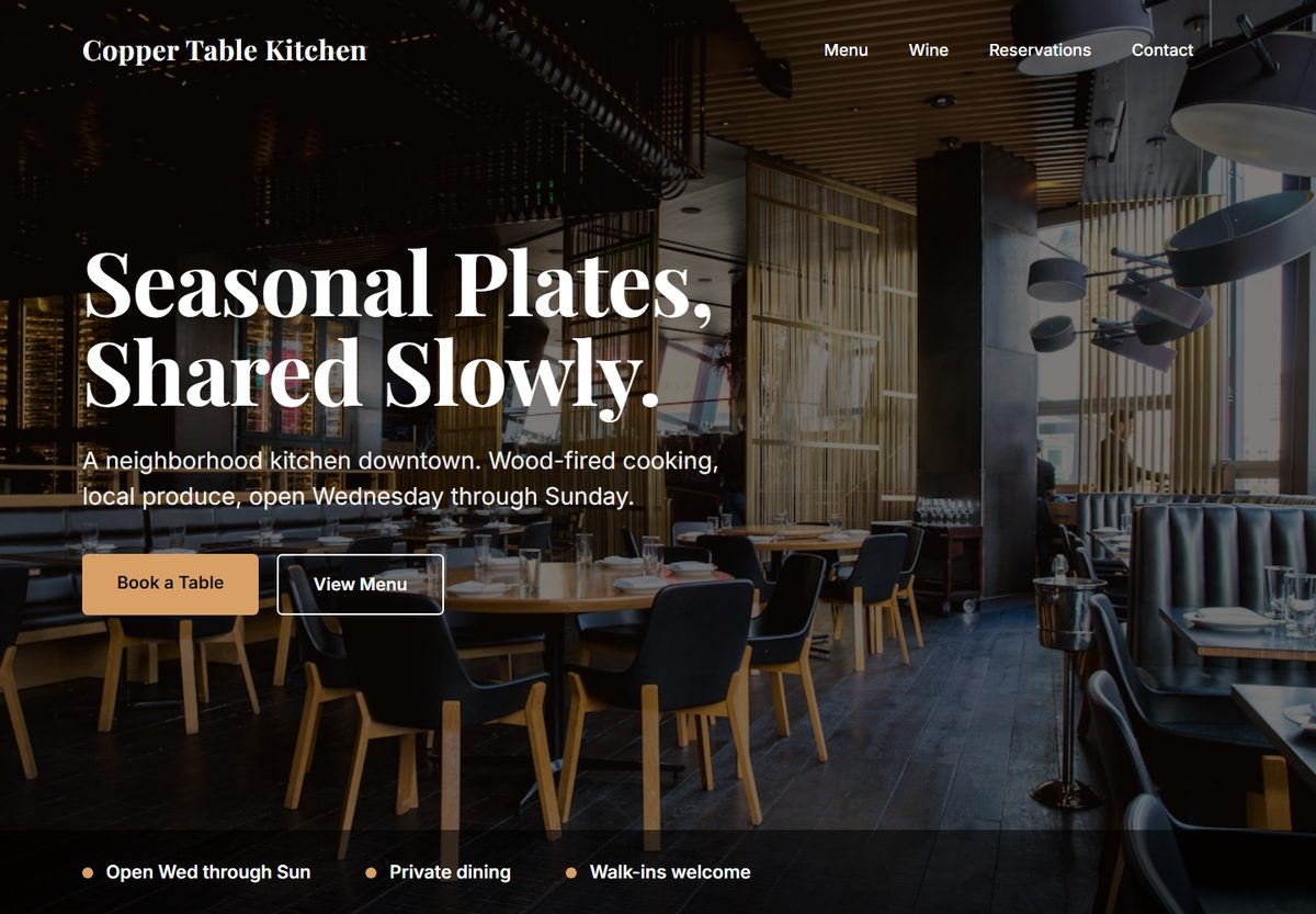 Example Restaurant website